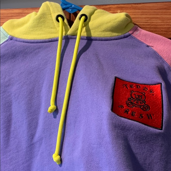 Teddy Fresh Colorblock Hoodie Sweatshirt mint, pink, violet and chartreuse szM - Picture 2 of 10